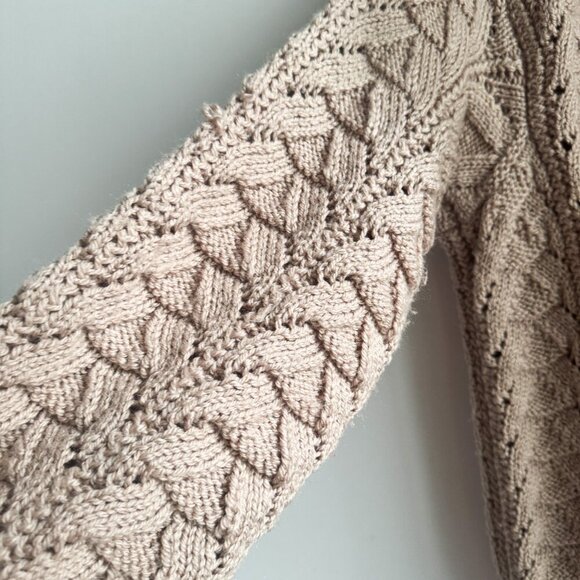 Vintage Hand made Beige Brown Chunky Knit Cardigan Zip Up M - Picture 3 of 4